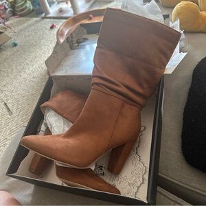 Banana Republic Tan Pointed-Toe Mid-Calf Slouch Block Heel Boots